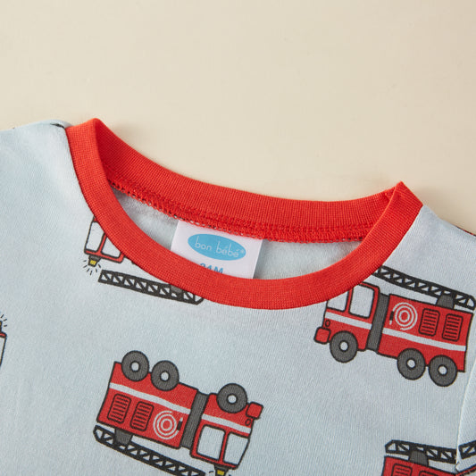 Fire Engine Bamboo Short Sleeve Kids Pajama Pants Set