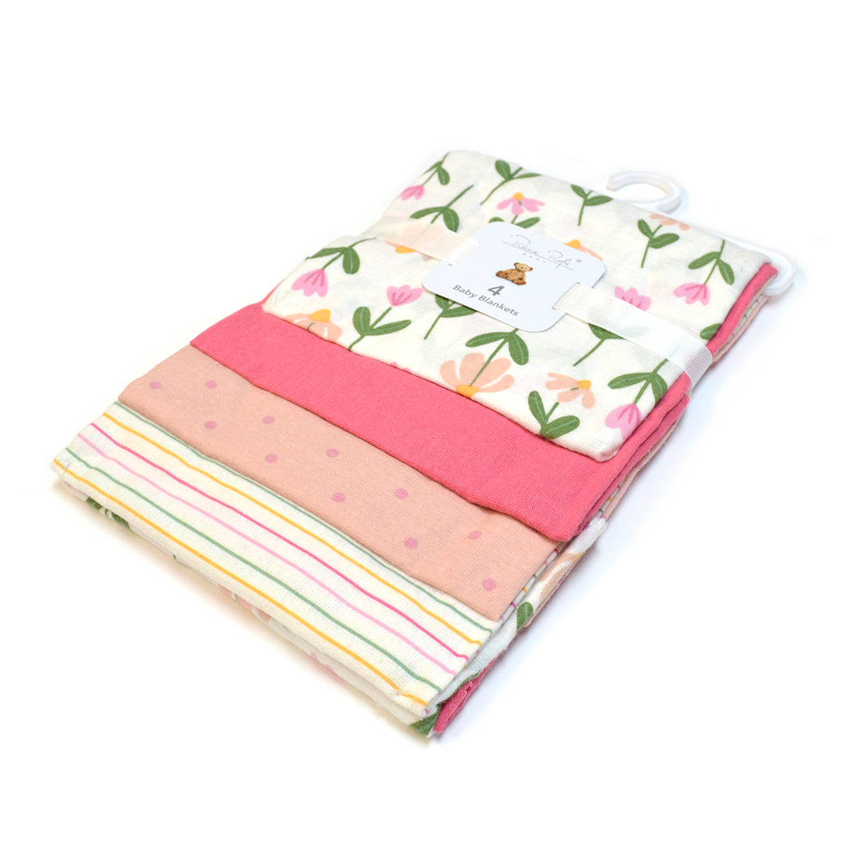 100% Cotton Rene Rofe 4-Pack Flannel Receiving Baby Blankets