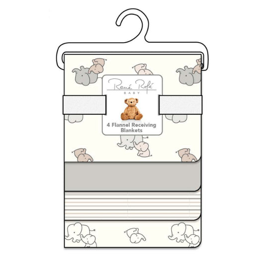 100% Cotton Rene Rofe 4-Pack Flannel Receiving Baby Blankets