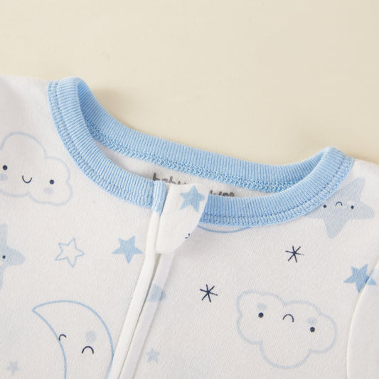 Cloud Star Crescent Moon Zipper Footie Pajamas Romper