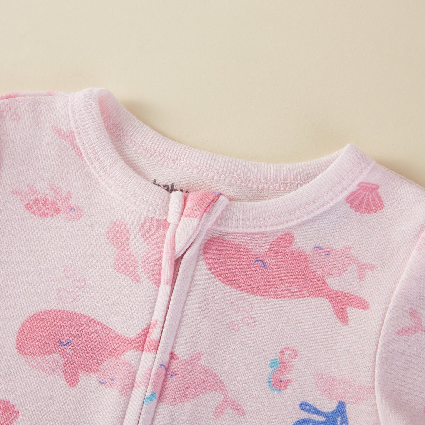 Pink Whales Pattern Zipper Footie Pajamas Romper