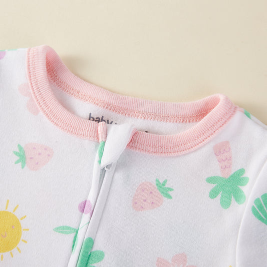 Sun Flower Palm Tree Pattern Zipper Footie Pajamas Romper