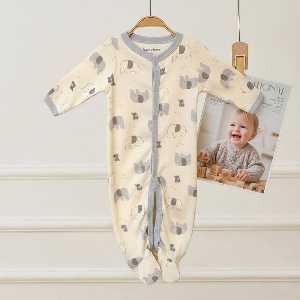 Cute Elephant Pattern Zipper Footie Pajamas Romper
