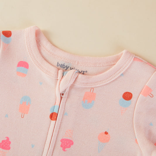 Ice Cream Pattern Zipper Footie Pajamas Romper