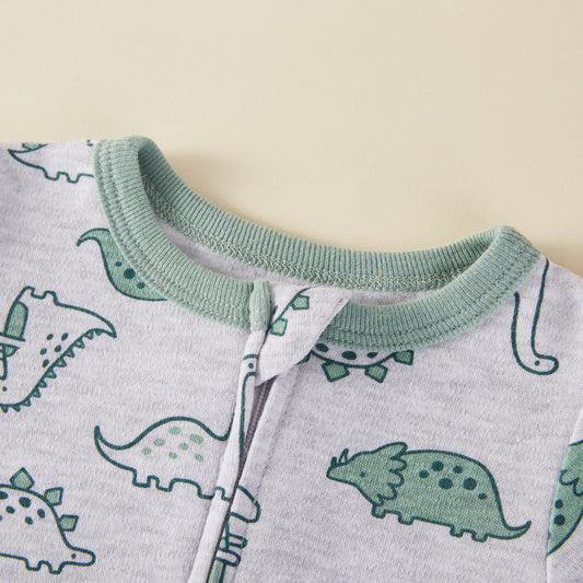 Dinosaur Pattern Zipper Footie Pajamas Romper