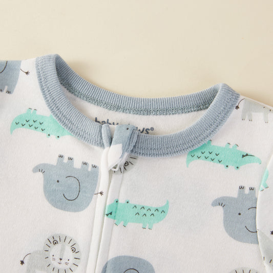 Safari Animal Pattern Zipper Footie Pajamas Romper