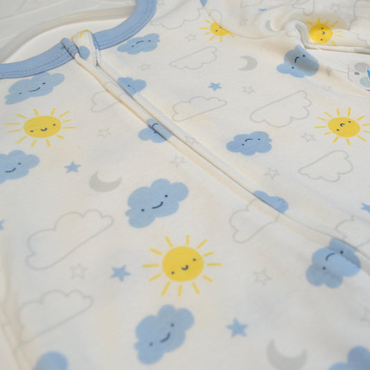 Cloud Sun Star Moon Pattern Zipper Footie Pajamas Romper