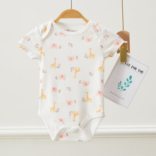 Baby Girls Giraffe & Elephant Pattern Bodysuits, Pack of 3