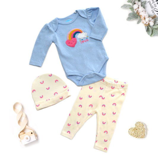 Baby 3pcs Chenille Applique Bodysuit Hat Pants Set