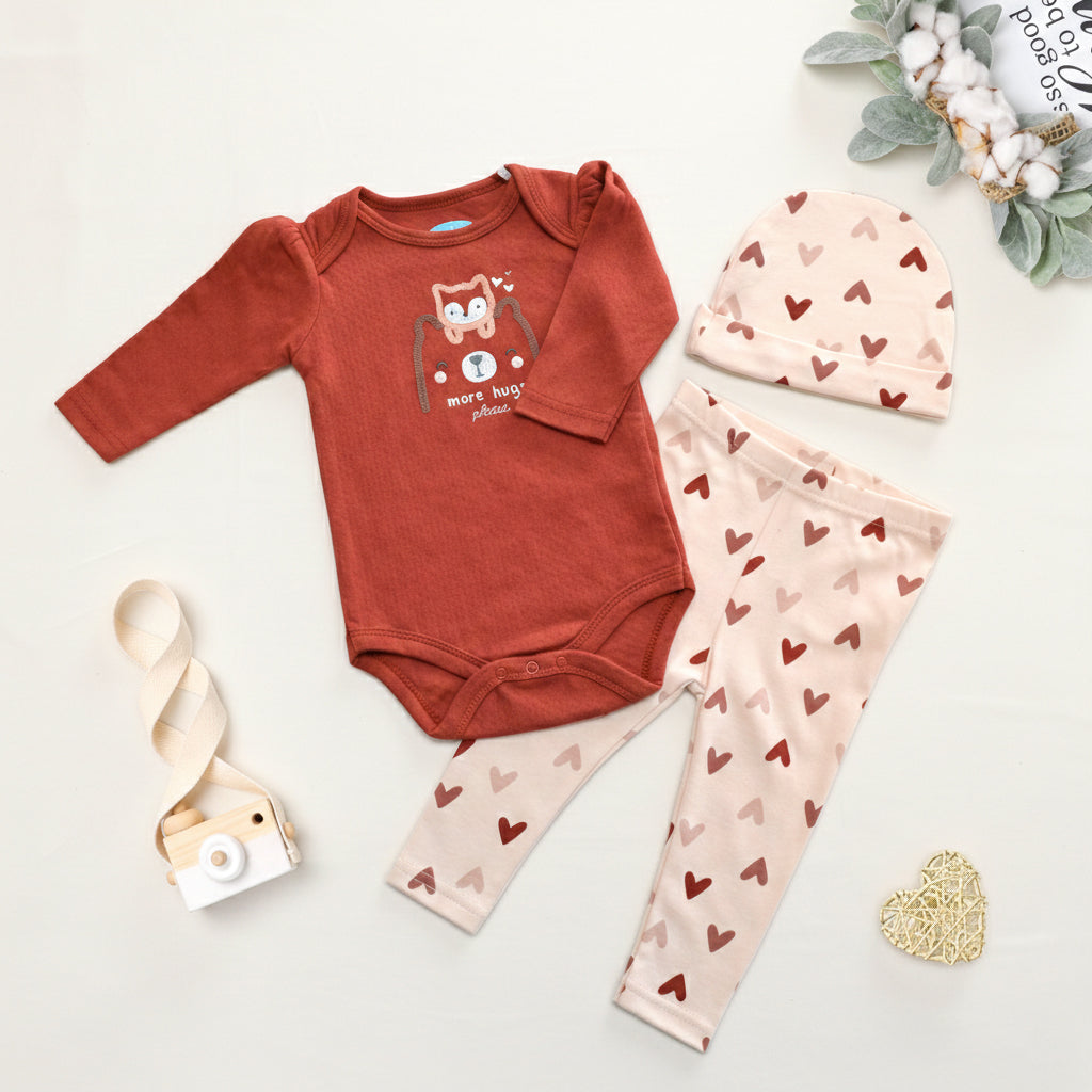 Baby 3pcs Chenille Applique Bodysuit Hat Pants Set