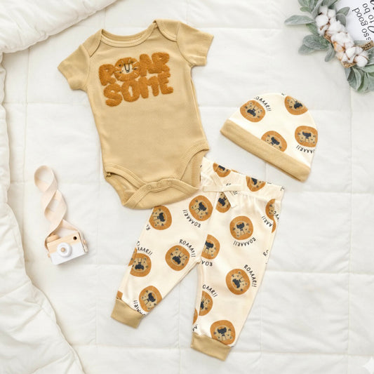 Baby 3pcs Chenille Applique Bodysuit Hat Pants Set