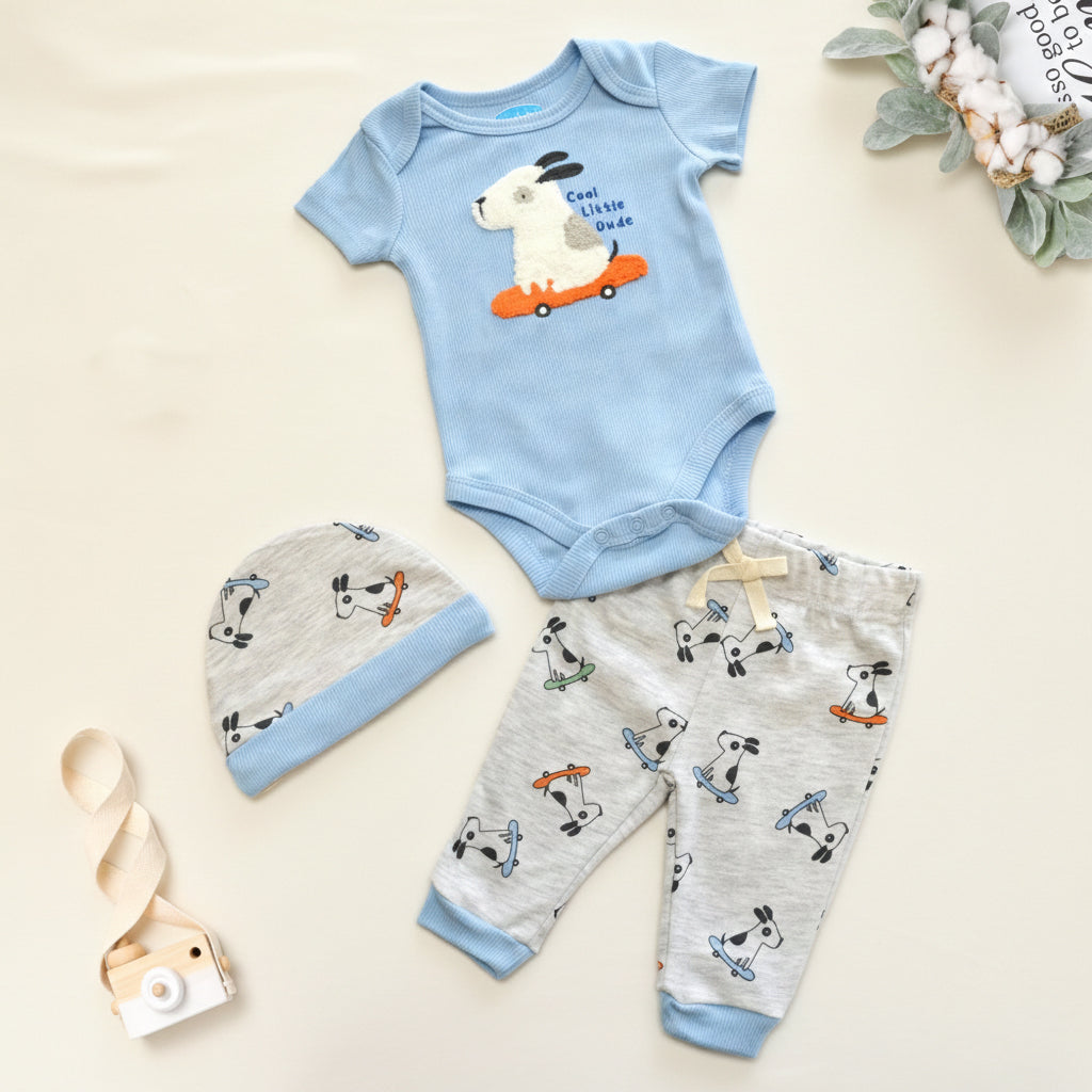 Baby 3pcs Chenille Applique Bodysuit Hat Pants Set