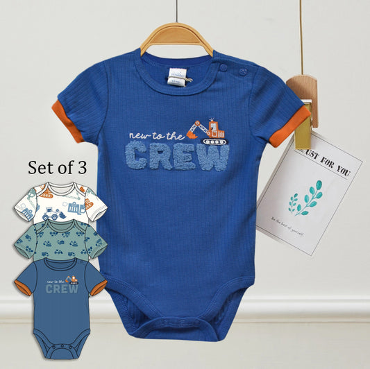 Pack of 3 100% Cotton Excavator Chenille Embroidery Bodysuit