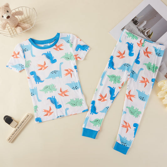 Dinosaur Bamboo Short Sleeve Kids Pajama Pants Set