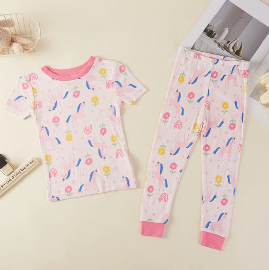 95% Viscose from Bamboo Unicorn Flower Kids Pajama Pants Set