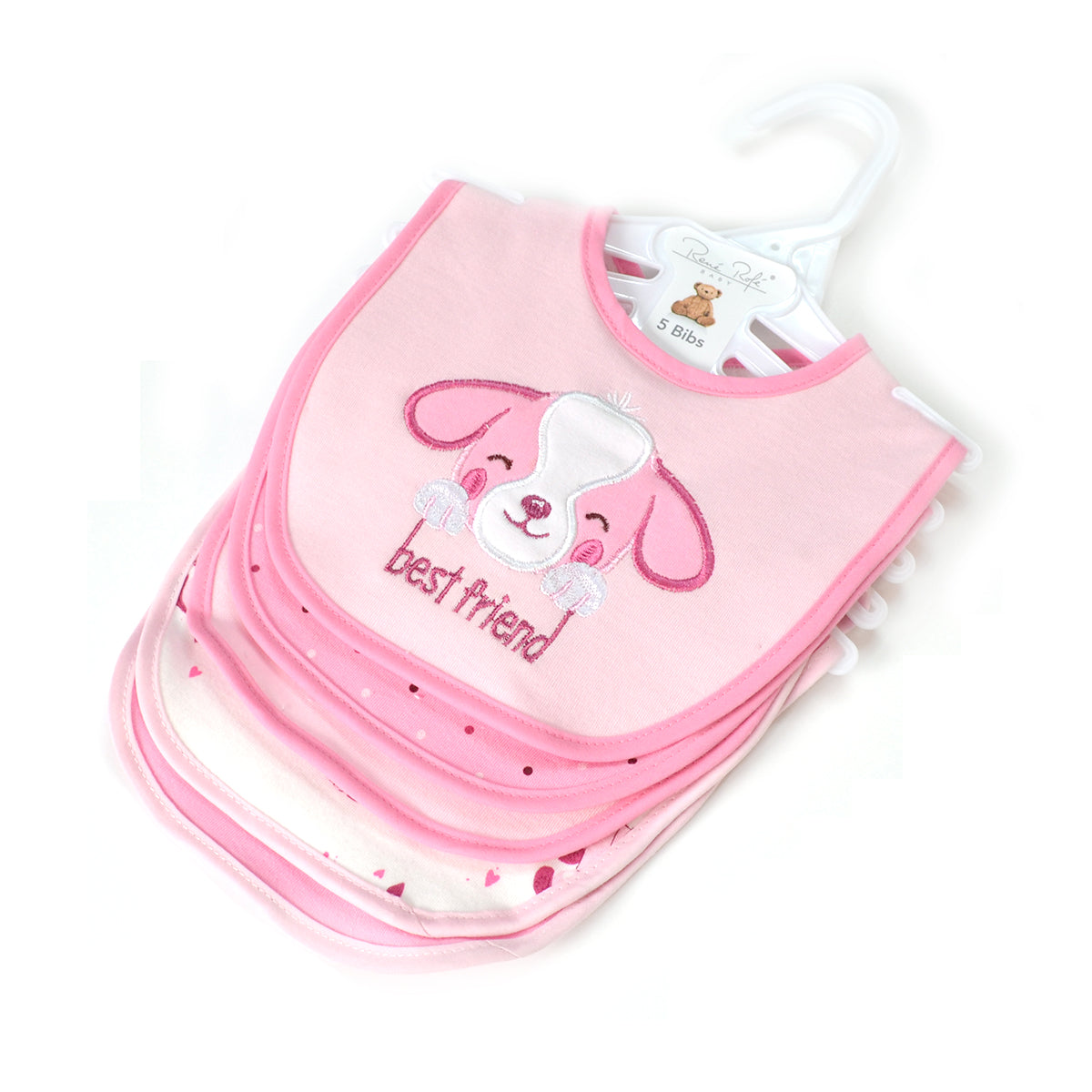 5 Pack Soft Cotton Poly Embroidered Baby Bibs