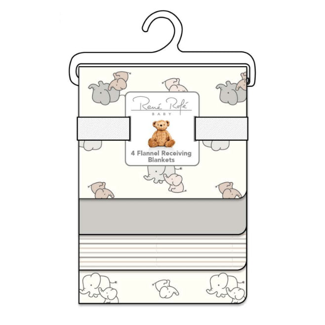 100% Cotton Rene Rofe 4-Pack Flannel Receiving Baby Blankets