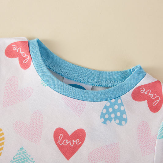 Love Heart Bamboo Short Sleeve Kids Pajama Pants Set