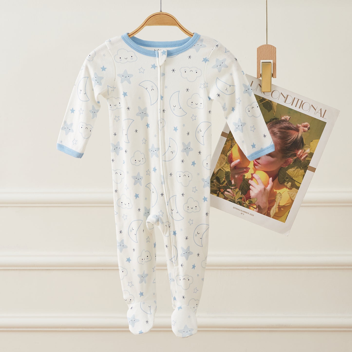 Cloud Star Crescent Moon Zipper Footie Pajamas Romper