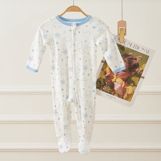 Cloud Star Crescent Moon Zipper Footie Pajamas Romper