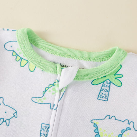 Dinosaur & Tree Zipper Footie Pajamas Romper