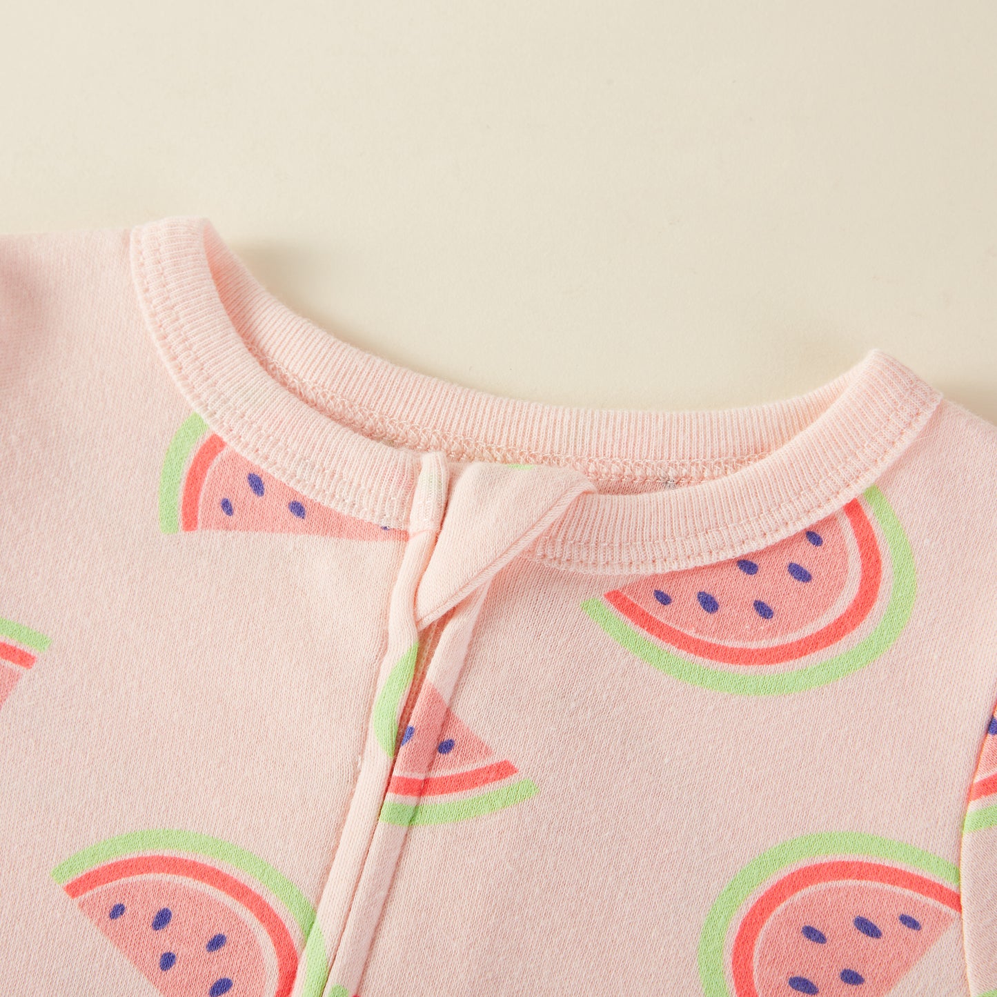 Watermelon Pattern Zipper Footie Pajamas Romper