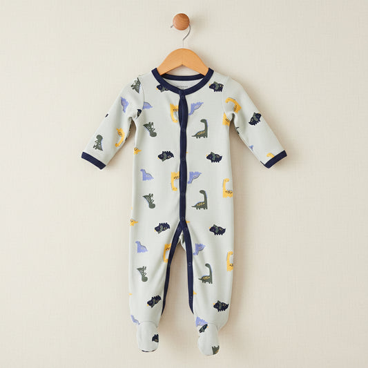 Dinosaurs Pattern Zipper Footie Pajamas Romper
