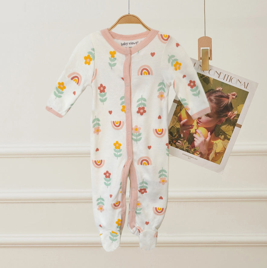 Rainbow Daisy Flowers Pattern Zipper Footie Pajamas Romper