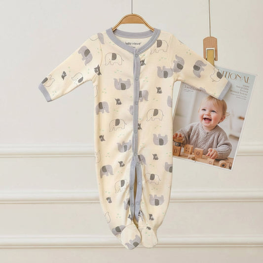 Cute Elephant Pattern Zipper Footie Pajamas Romper