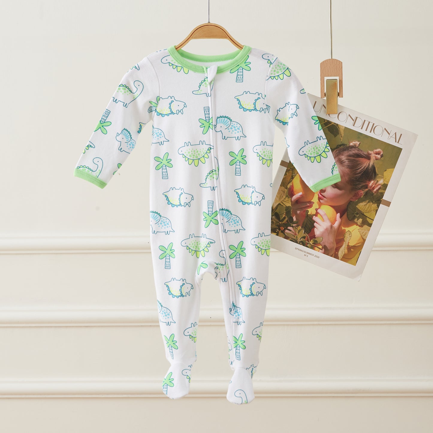 Dinosaur & Tree Zipper Footie Pajamas Romper