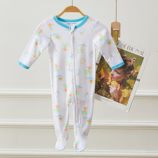 Summer Day Pattern Zipper Footie Pajamas Romper