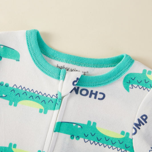 Alligator Pattern Zipper Footie Pajamas Romper