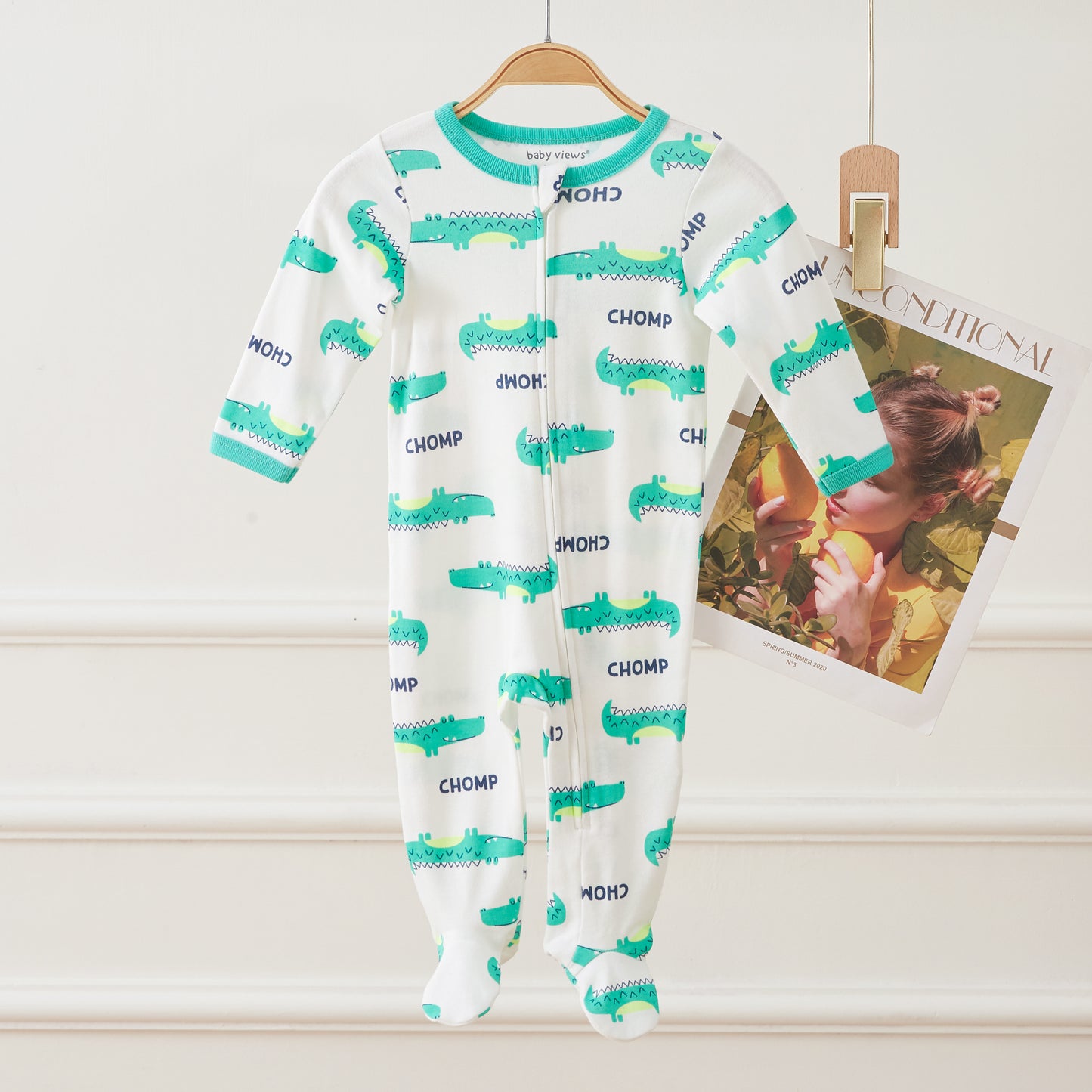 Alligator Pattern Zipper Footie Pajamas Romper
