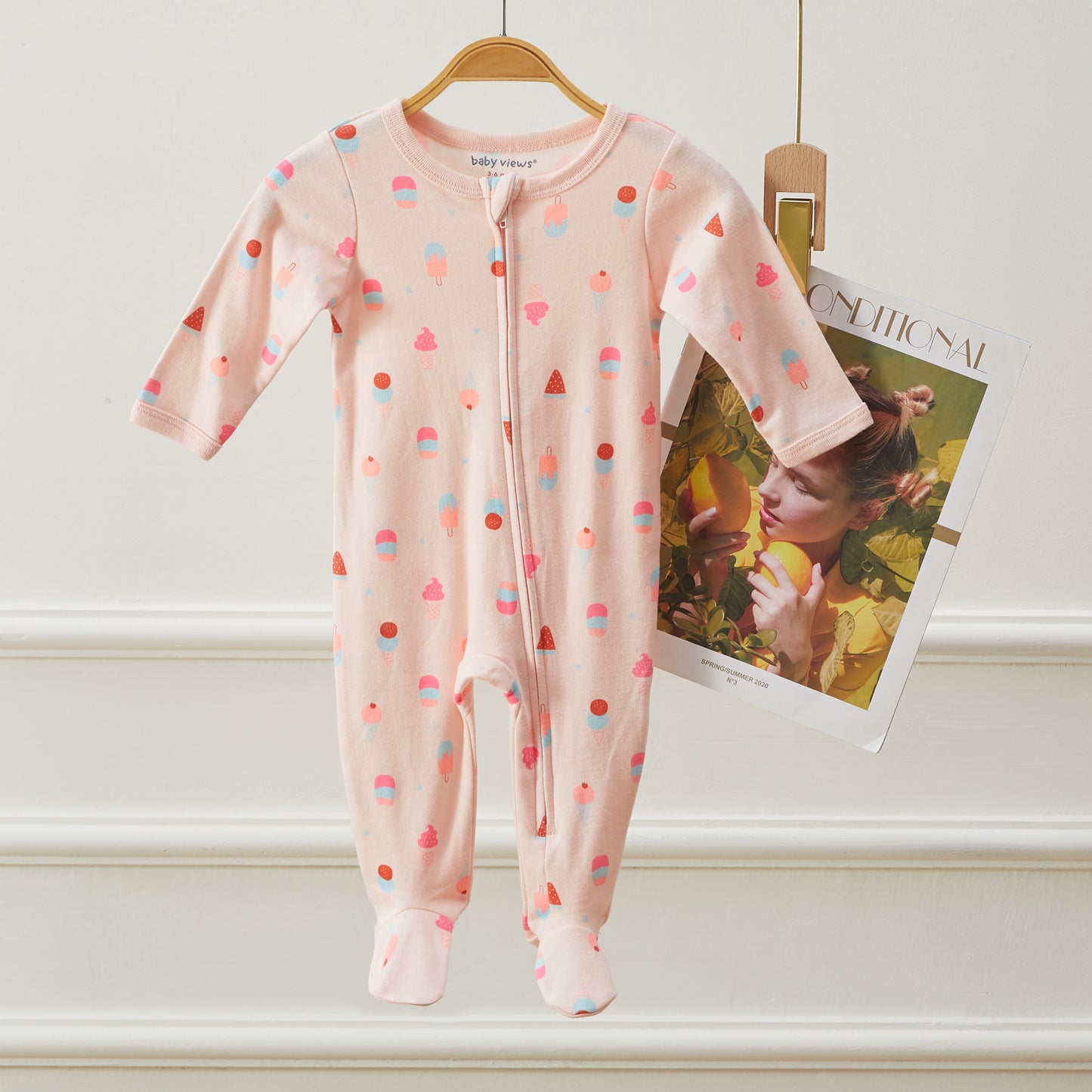 Ice Cream Pattern Zipper Footie Pajamas Romper
