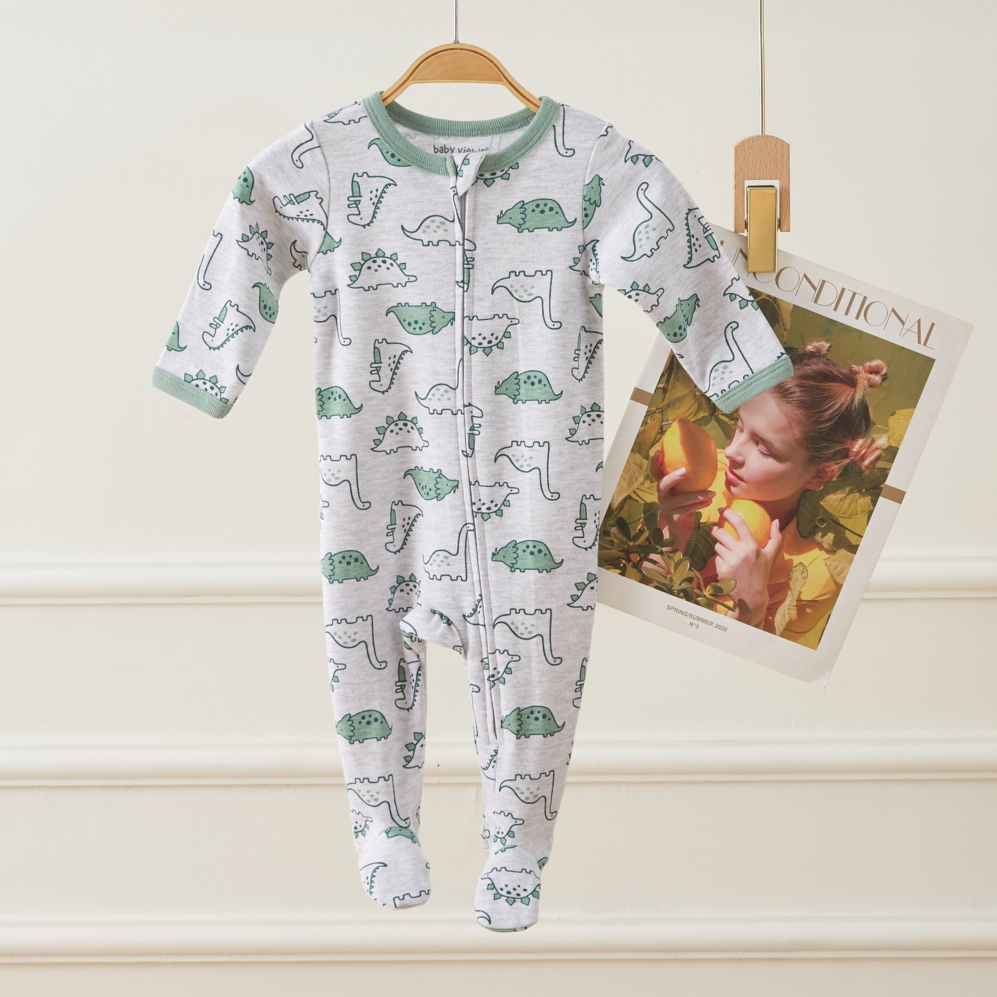 Dinosaur Pattern Zipper Footie Pajamas Romper