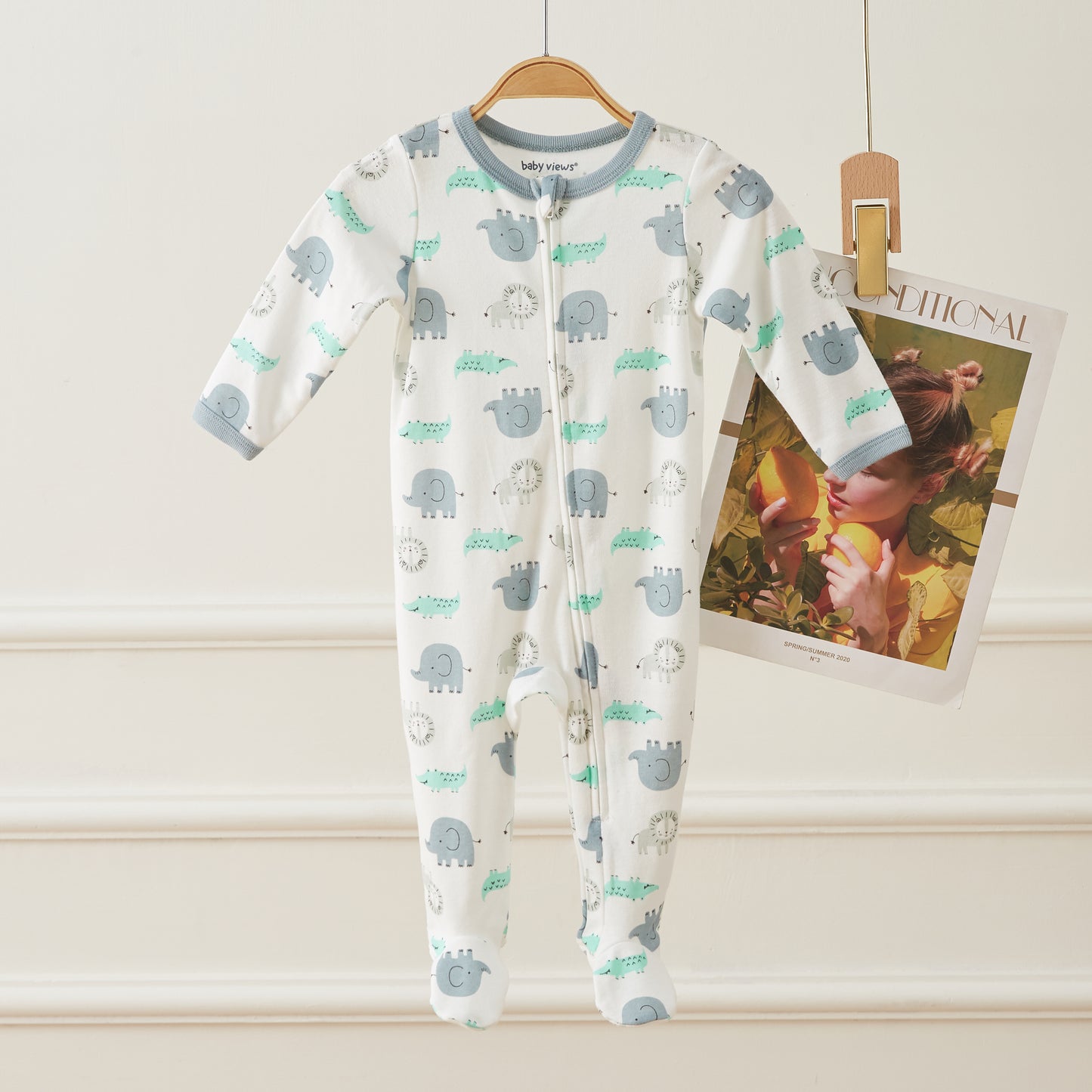 Safari Animal Pattern Zipper Footie Pajamas Romper