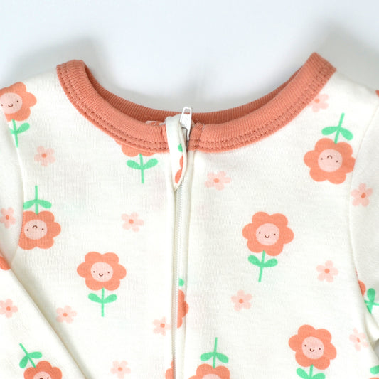 Daisy Flowers Pattern Zipper Footie Pajamas Romper