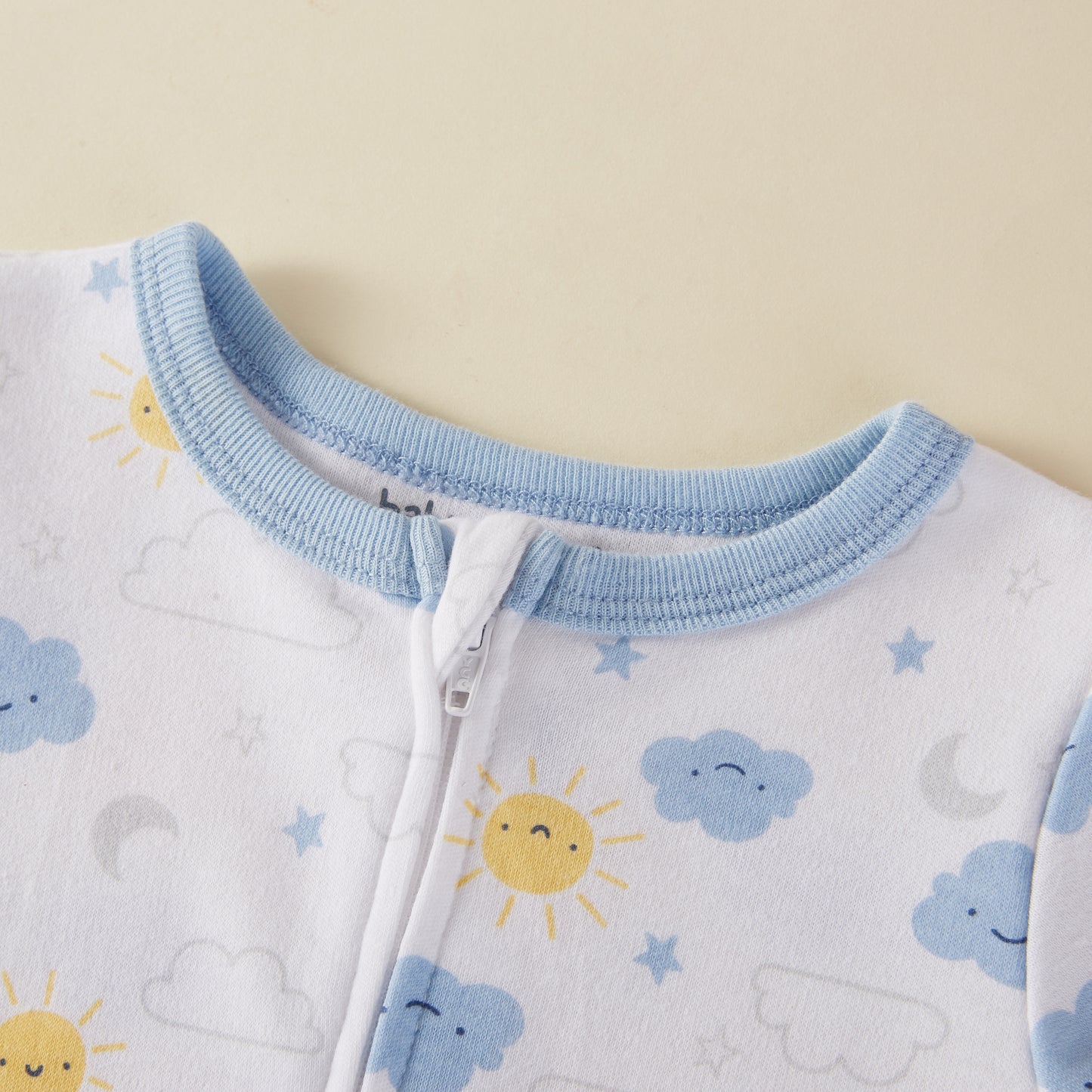 Cloud & Sun Pattern Zipper Footie Pajamas Romper