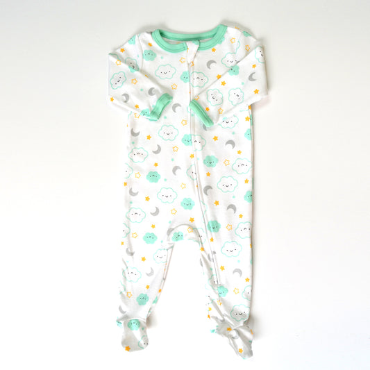 Cloud Sun Star Moon Pattern Zipper Footie Pajamas Romper
