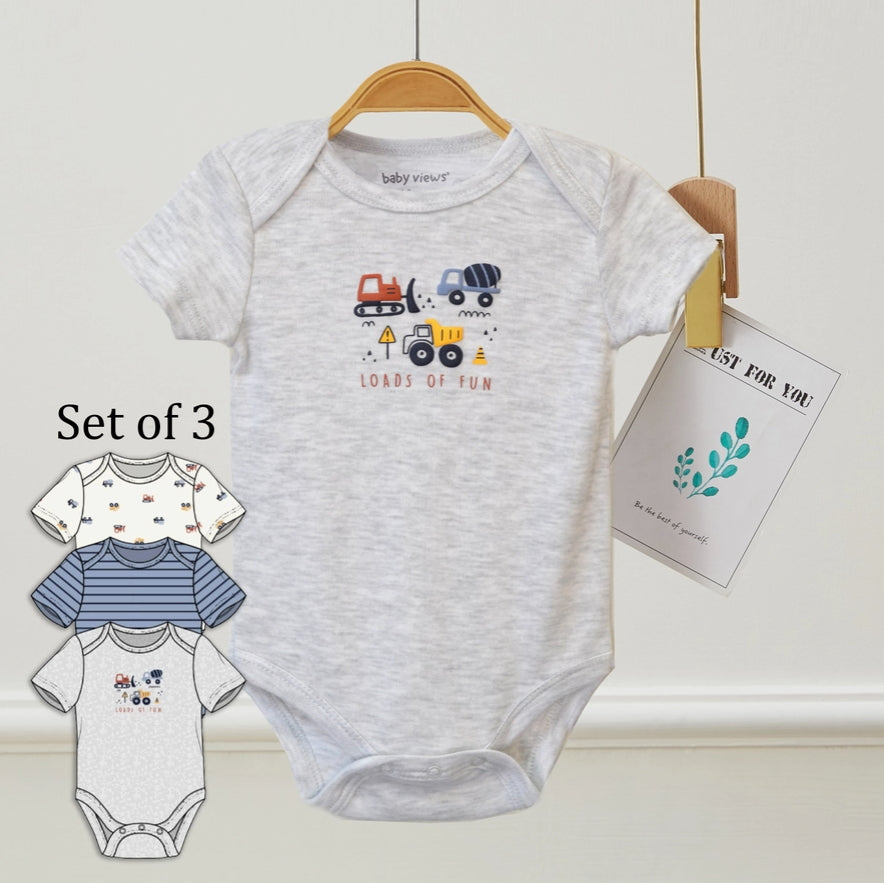 Pack of 3 Baby Loads of Fun Cars Pattern Bodysuits