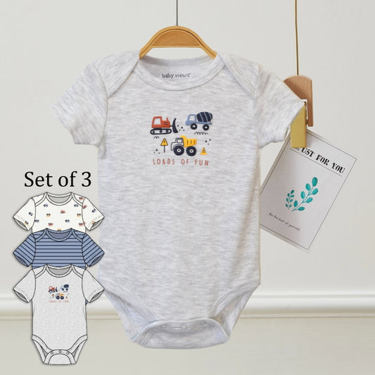 Pack of 3 Baby Loads of Fun Cars Pattern Bodysuits