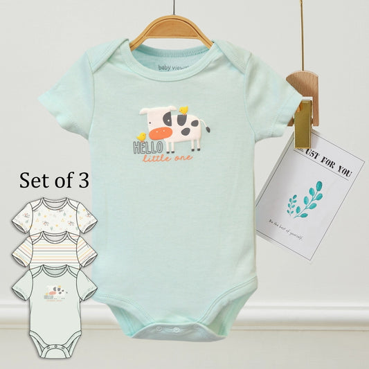 Pack of 3 Baby Cutie Cow Animal Pattern Bodysuits